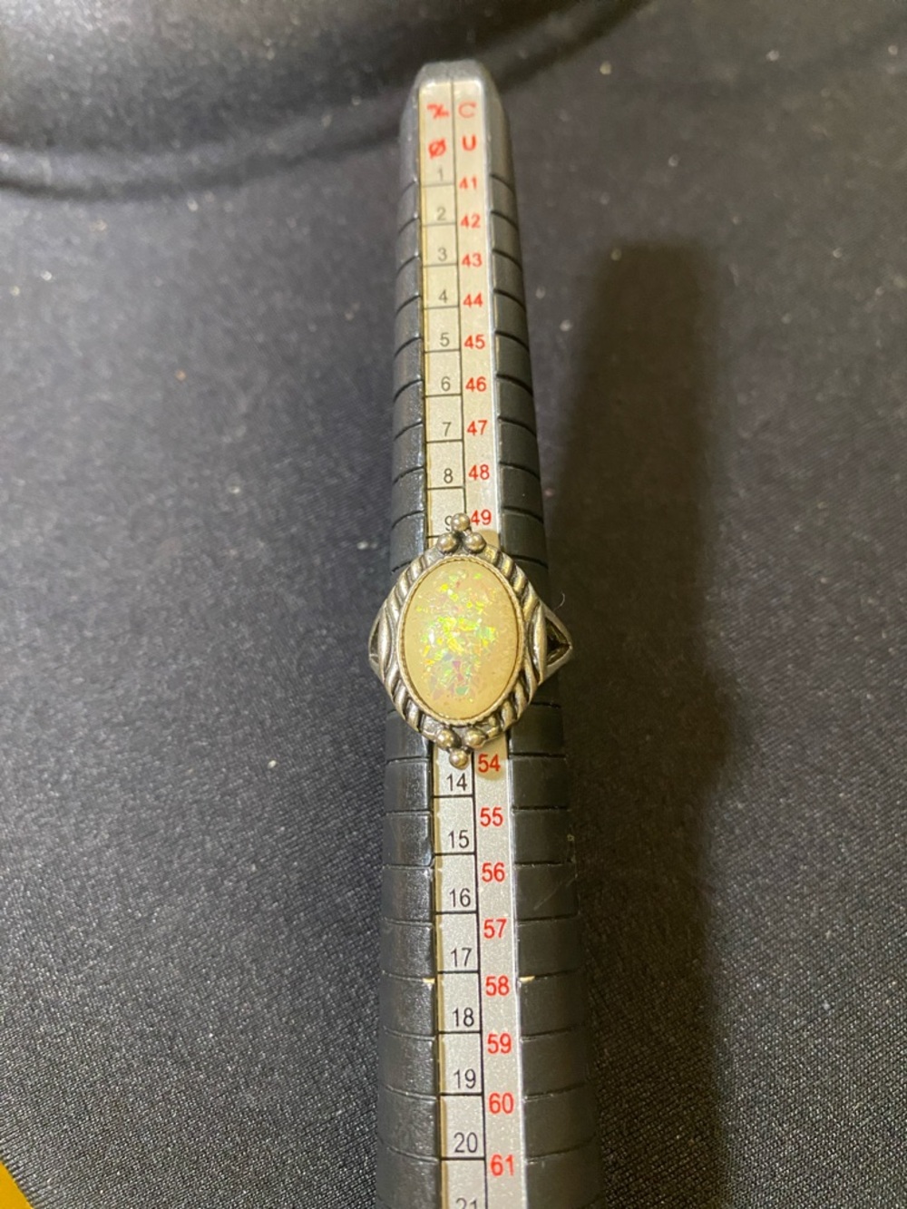 Silver-Plated Opal Oval Ring - Cream Opalescent Stone